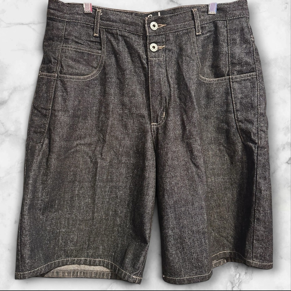 VTG Guess Jeans Shorts Mens 33 Black Baggy Loose 90s Denim Jorts Grunge 10.5"